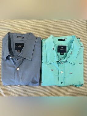 American Eagle Outfitters Men’s Blue & Aqua Short-Sleeve Button-Down Shirts